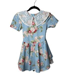 Swat VTG Little Girls Dress SZ 6 Floral Lace Ruffle Cottagecore Prairie Tie Belt